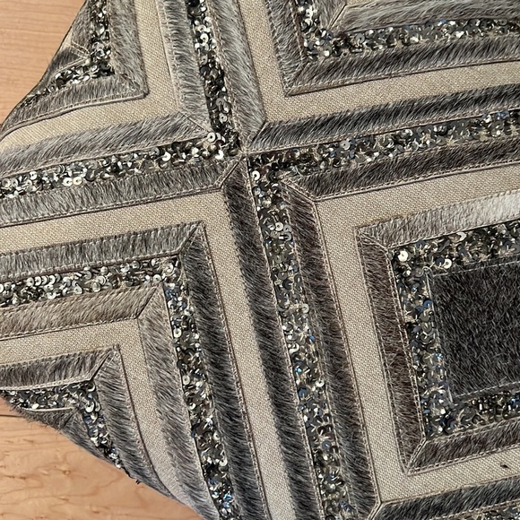 Decorative Leather Hide Accent Throw Pillow Size 19”x13” cowhide and Sequins - Picture 4 of 6